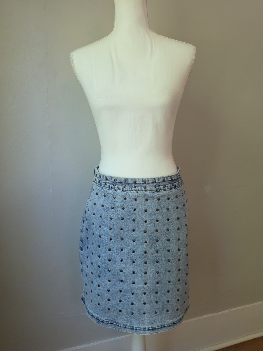 Studded Light Blue Denim Mini Skirt - Women - Picture 2 of 14